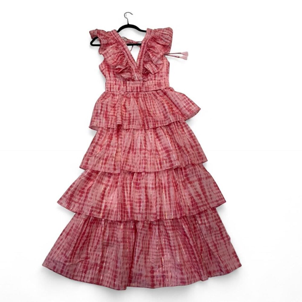 Pink tie-dye ruffle dress with a boho vibe